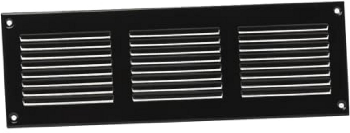 Ventilatierooster 300x100mm met Insectenhor - Metalen Toevoer- en Afvoerrooster - Zwart Staal