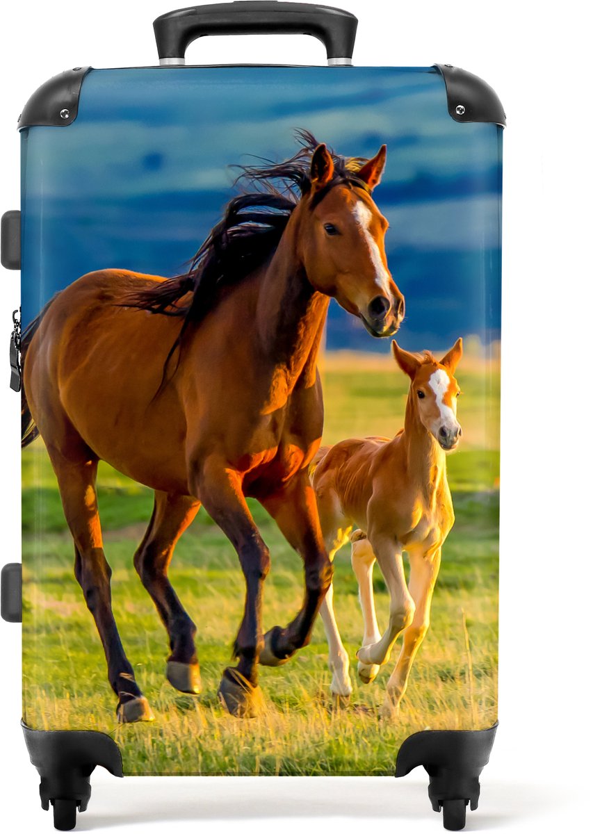 NoBoringSuitcases.com - Grote koffer - Paarden - Dieren - Landschap - Zon - Kinderen - Kinderkoffer geschikt voor jongen en meisjes - Reiskoffer met 4 wielen - Trolley op wieltjes - Rolkoffer groot kinderen - 72 liter - Ruimbagage valies 20kg