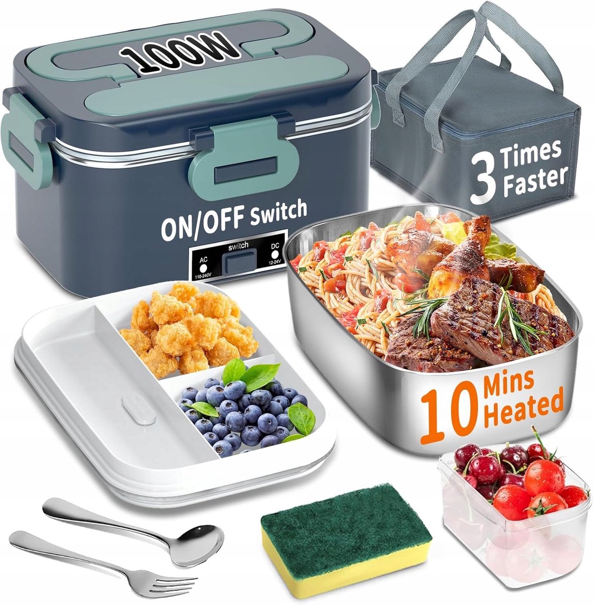 Elektrische Lunchbox Groen - Warm Eten in 10 Minuten