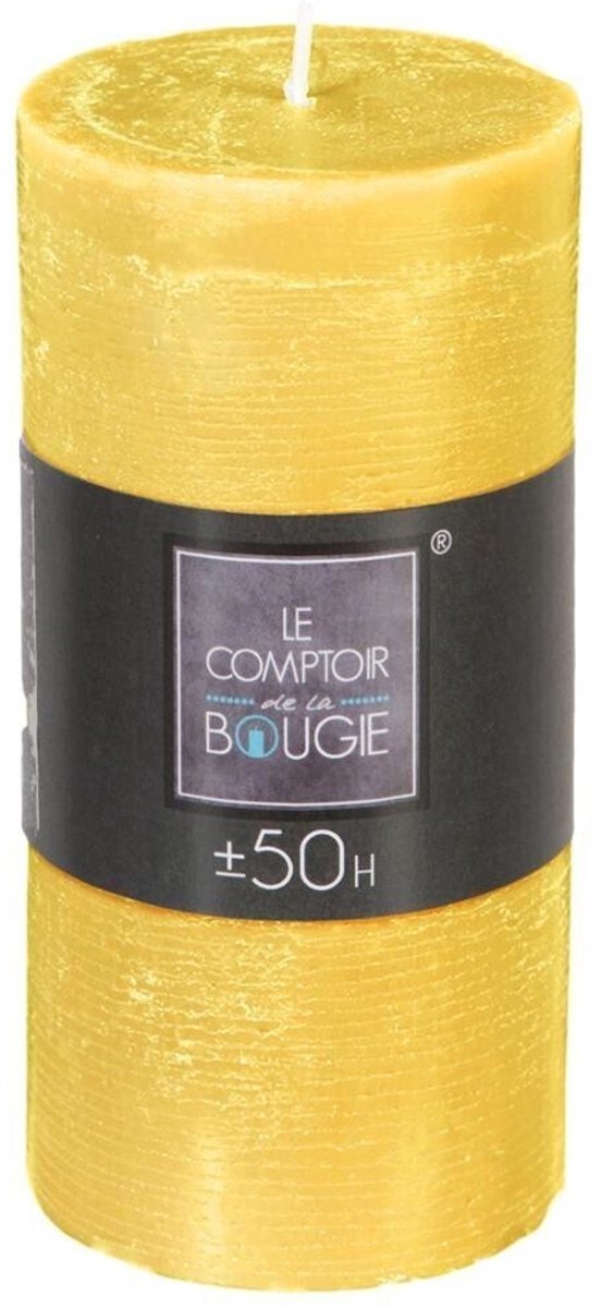 Gele rustieke ronde kaars - 6,8cm x h14 cm - 50 Branduur