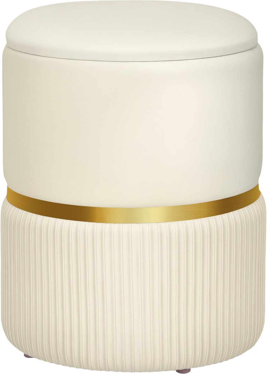 HOMCOM-Opbergpoef-Fluwelen-36x36x44cm-Beige