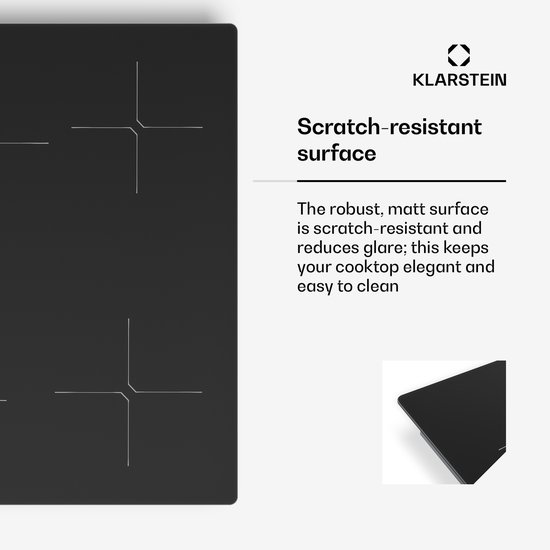 Klarstein PowerGlide inductiekookplaat - 60 cm inbouw, 4 zones, 7400 W boost, touchslider, timer, kinderslot, krasvast mat glas, restwarmte-indicator, inductiekookplaat