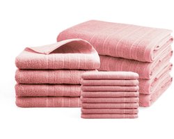 DoubleLife Handdoeken 16-delig Set - 100% Katoen, waarvan 50% Gerecyclede Katoen - GRS Gecertificeerd - Powder Pink