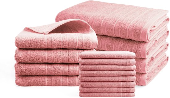 DoubleLife Serviettes Set de 16 - 100% Coton, dont 50% Coton Recyclé - Certifié GRS - Rose Poudré