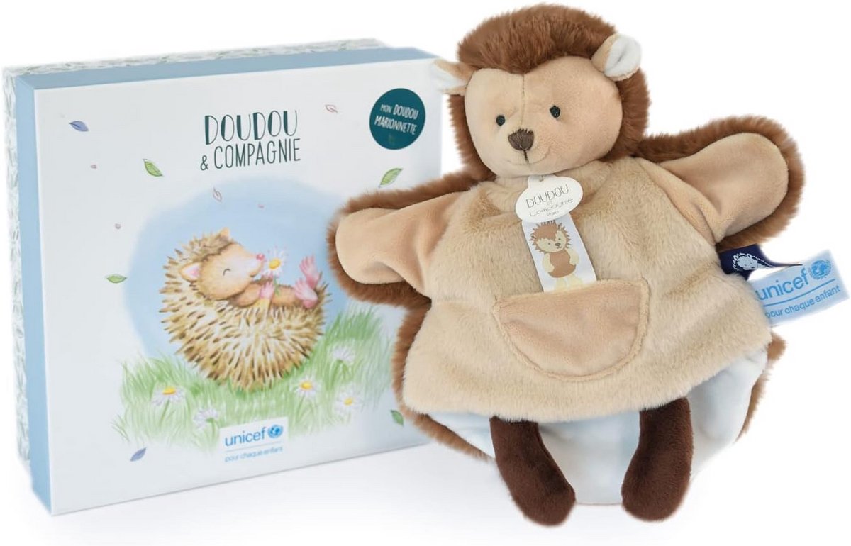 Doudou et Compagnie - Unicef DC3989 knuffeldoek handpop egel bruin 25 cm mooie geschenkdoos Baby & Moi