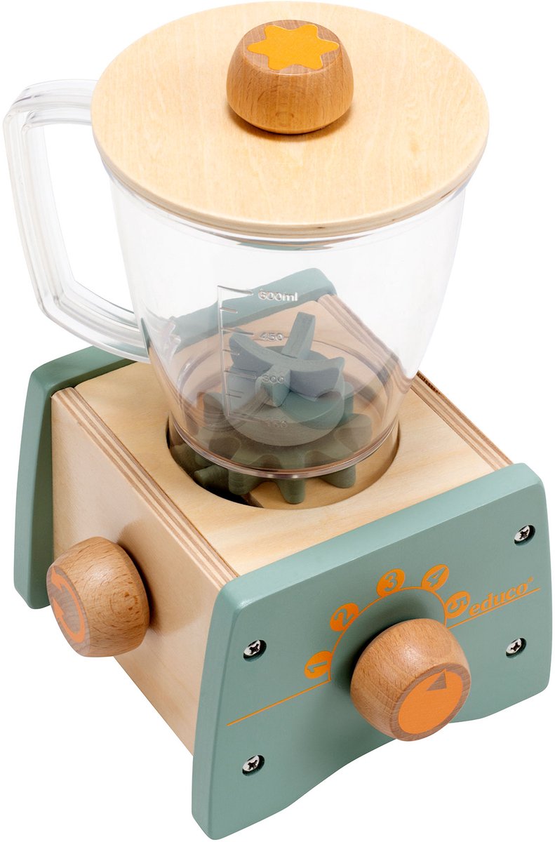 Educo Blender Speelgoed keuken accessoires - 18x16x27cm - Speelgoed keukengerei - Houten speelgoed - Smoothie maker speelgoed - Incl. Draaiknoppen - Vanaf 3 jaar