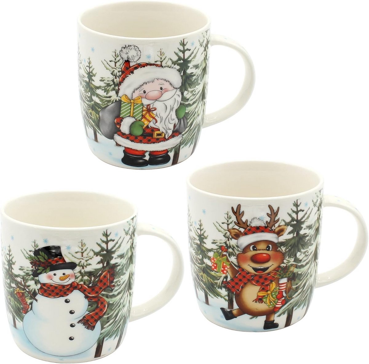 Porseleinen Kerstmokken Set van 3 - Vaatwasmachinebestendige Beker voor Kerst