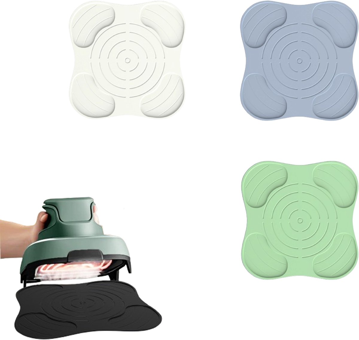 3 stuks hittebestendige mat - geschikt voor Ninja CRISPi Airfryer FN101EUGY - 27.2cm Antislipmat - Lichtgroen & lichtblauw & gebroken wit - Warmte-isolerende mat