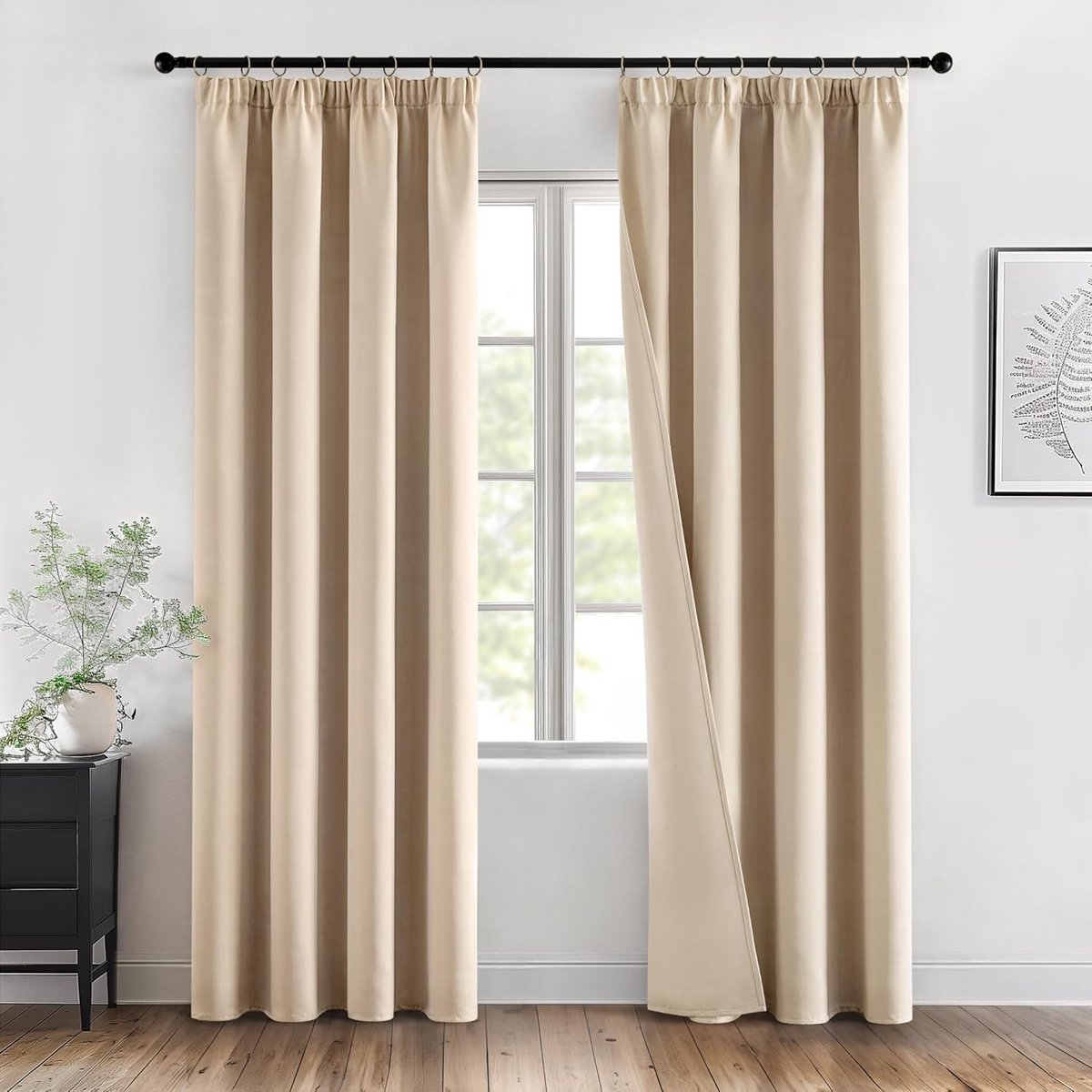 MIULEE Verduisteringsgordijnen met plooiband, donkerbeige, ondoorzichtig, set van 2, 140 x