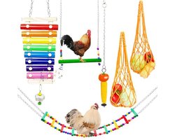 Kippenspeelgoed Set - Xylofoon, Groenten Spies, Kip Swing & Flexibele Ladder voor Vogels