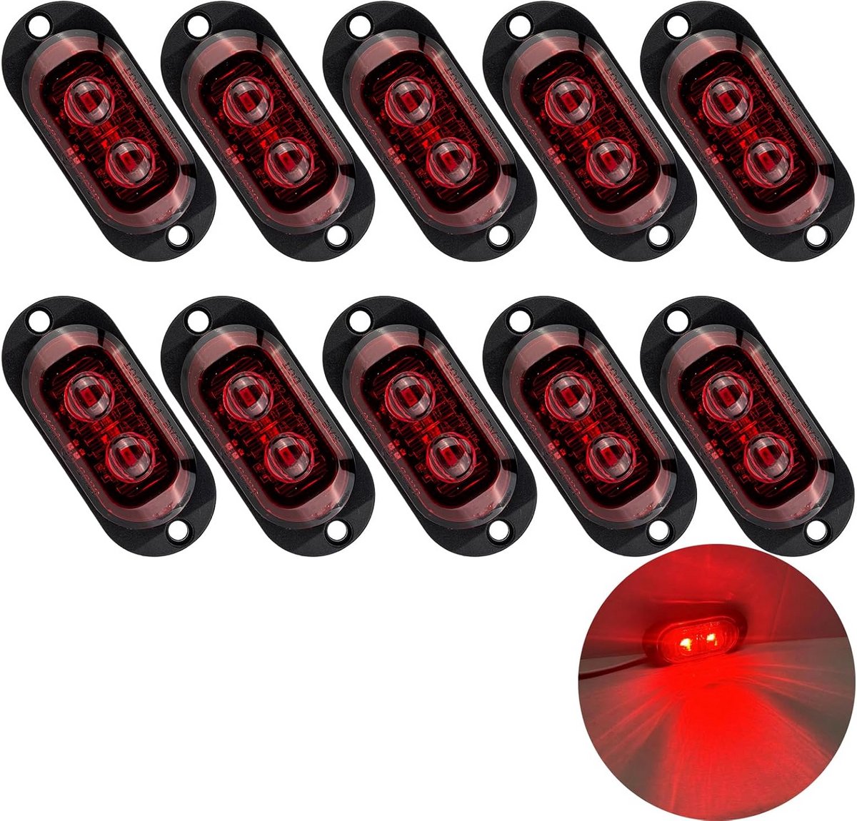 Zijmarkeringslichten 10 Stuks 12/24 V voor Aanhangers en Vrachtwagens - Rood