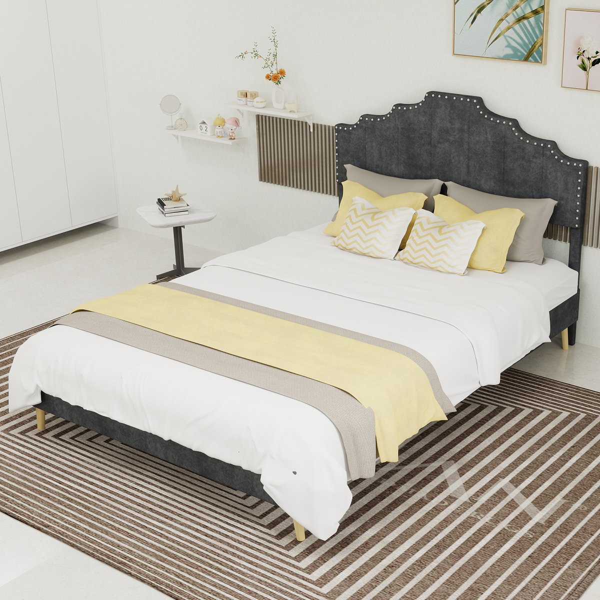 Clruro Tweepersoonsbedden - 140x200CM - Modern Minimalistisch Zacht Bed Met Comfortabel Hoofdbord Lage Box - Grijs (Geen Matras)