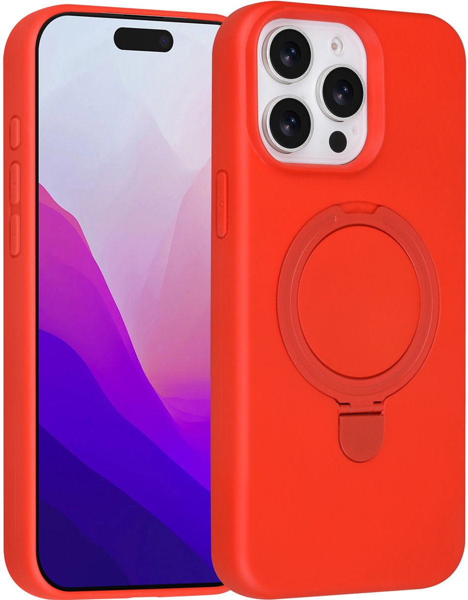 TUNIQ telefoonhoesje voor Apple iPhone 15 Pro Max - MagSafe met ringstand en koord - Rood