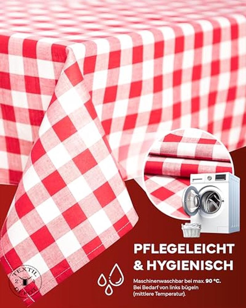 Landhaus tafelloper 30 x 140 cm rood-wit geruit van 100% katoen