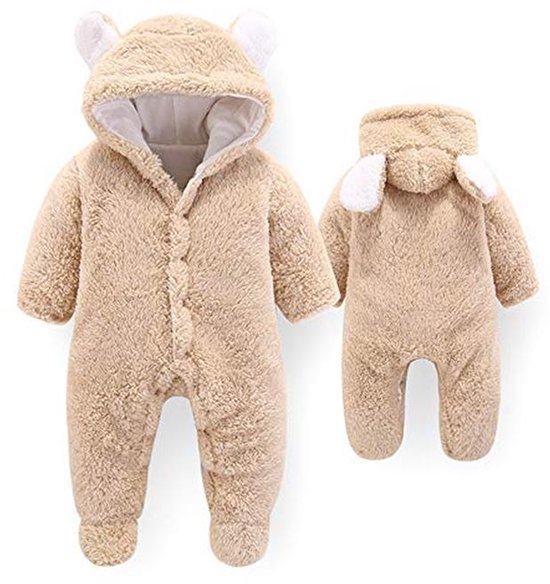 Pasgeboren Baby Sneeuwpak Fleece Romper met Kap voor Winter — afbeelding 4