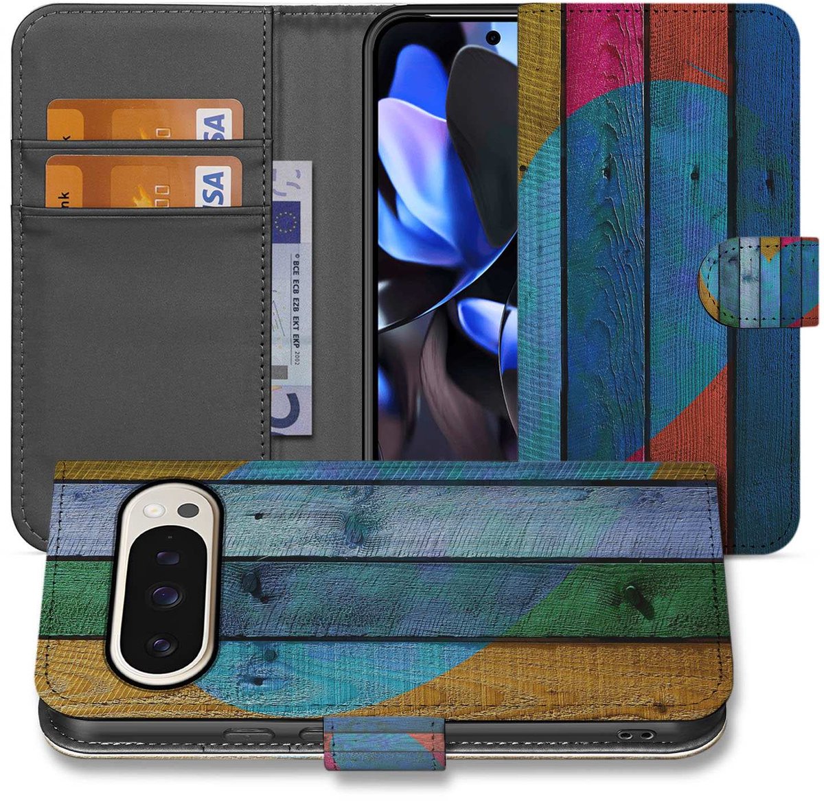 Portemonnee Hoesje Google Pixel 10 Pro XL Wood Heart Bruin Met Pasjes
