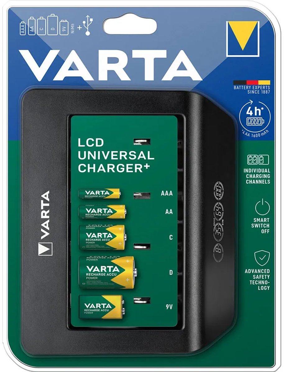 Varta LCD Universal Charger+ Batterijlader NiMH AAA (potlood), AA (penlite), C (baby), D (mono), 9 V (blok)