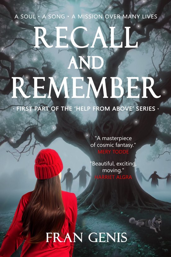 Boekomslag met een meisje in rode muts en jas voor een grote boom met figuren. Titel: Recall and Remember.