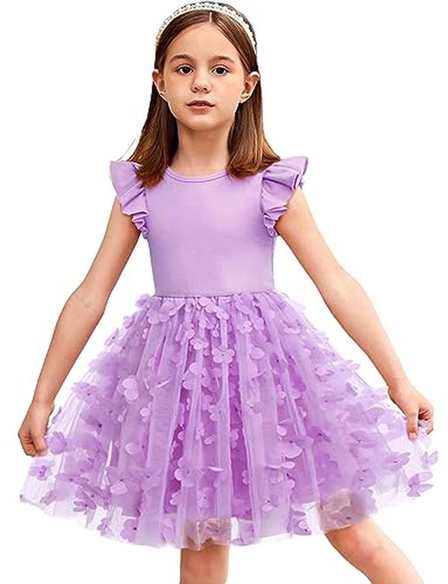Prinsessen Tutu Jurk voor Meisjes 2-7 Jaar - Feestjurk met Fladdermouwen en Katoenen Bovenstuk