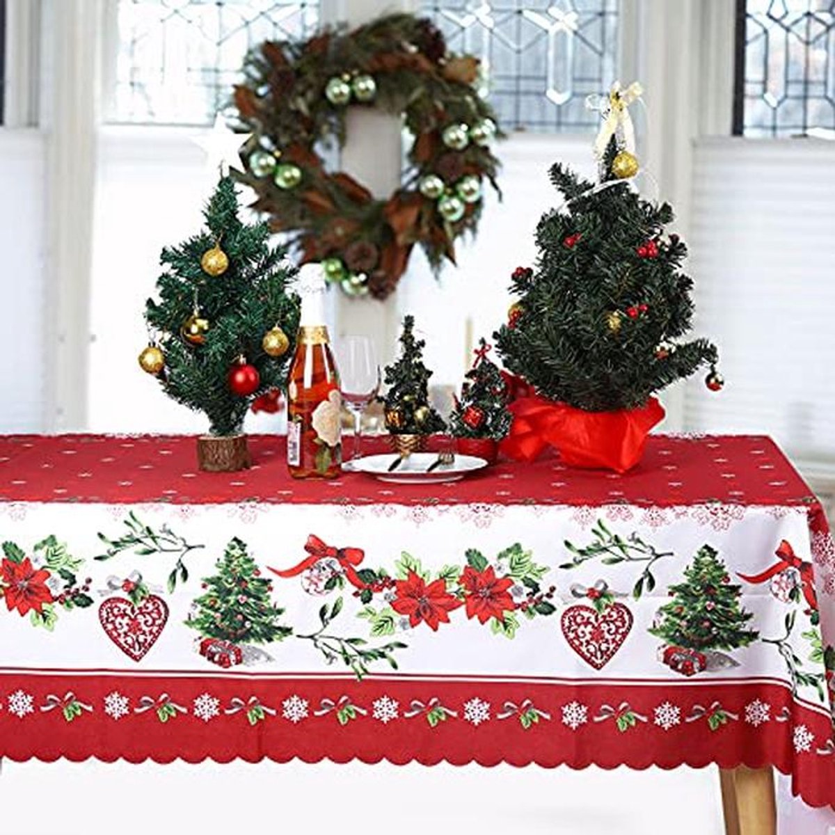 Kersttafelkleed Rechthoekig Wasbaar Vuilafstotend voor Kerstmis en Nieuwjaar