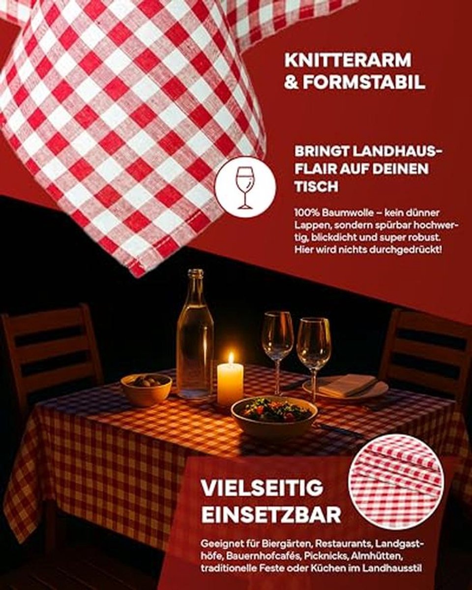 Landhaus tafelkleed 110 x 140 cm rood-wit geruit van 100% katoen