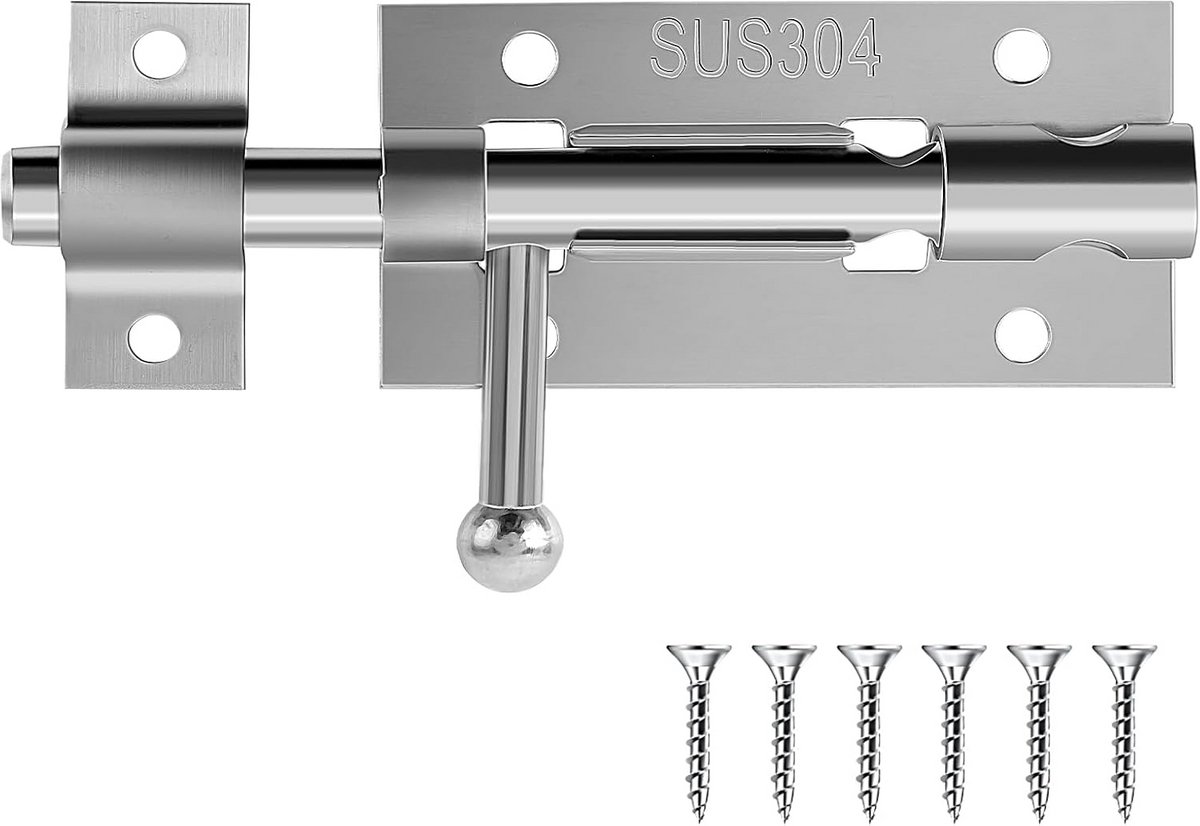 Zware Schuifgrendel met Hangslotgat - 10 cm Roestvrij Staal voor Schuurhek of Poort