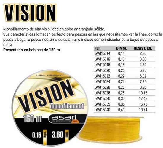 Asari Vision Monofilament 150 M Geel 0.350 mm van Asari — afbeelding 2