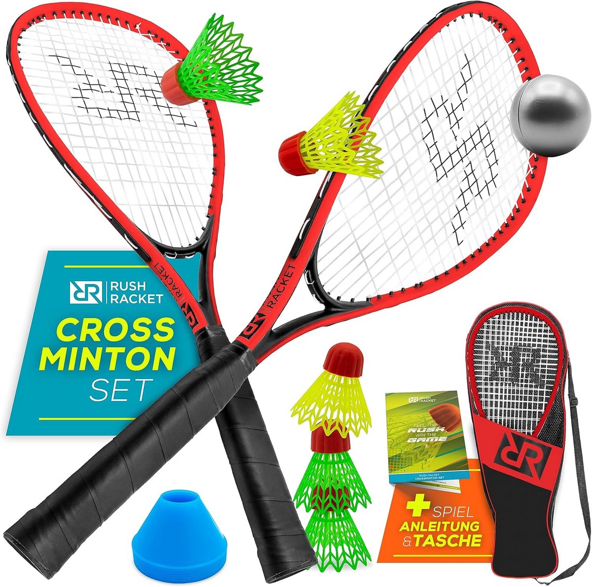 5-delige Badmintonset voor Crossminton - Turbo Badminton Rackets, Shuttles en Draagtas