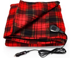 Camco Camper/RV Heated Blanket | Ideal for Cold Nights or Relieving Aches/Pain & 7-Ft Power Cord Plugs into Vehicle 12V Power Outlet | Measures 59" x 43" | Polar Fleece, Red/Black Plaid (42804)