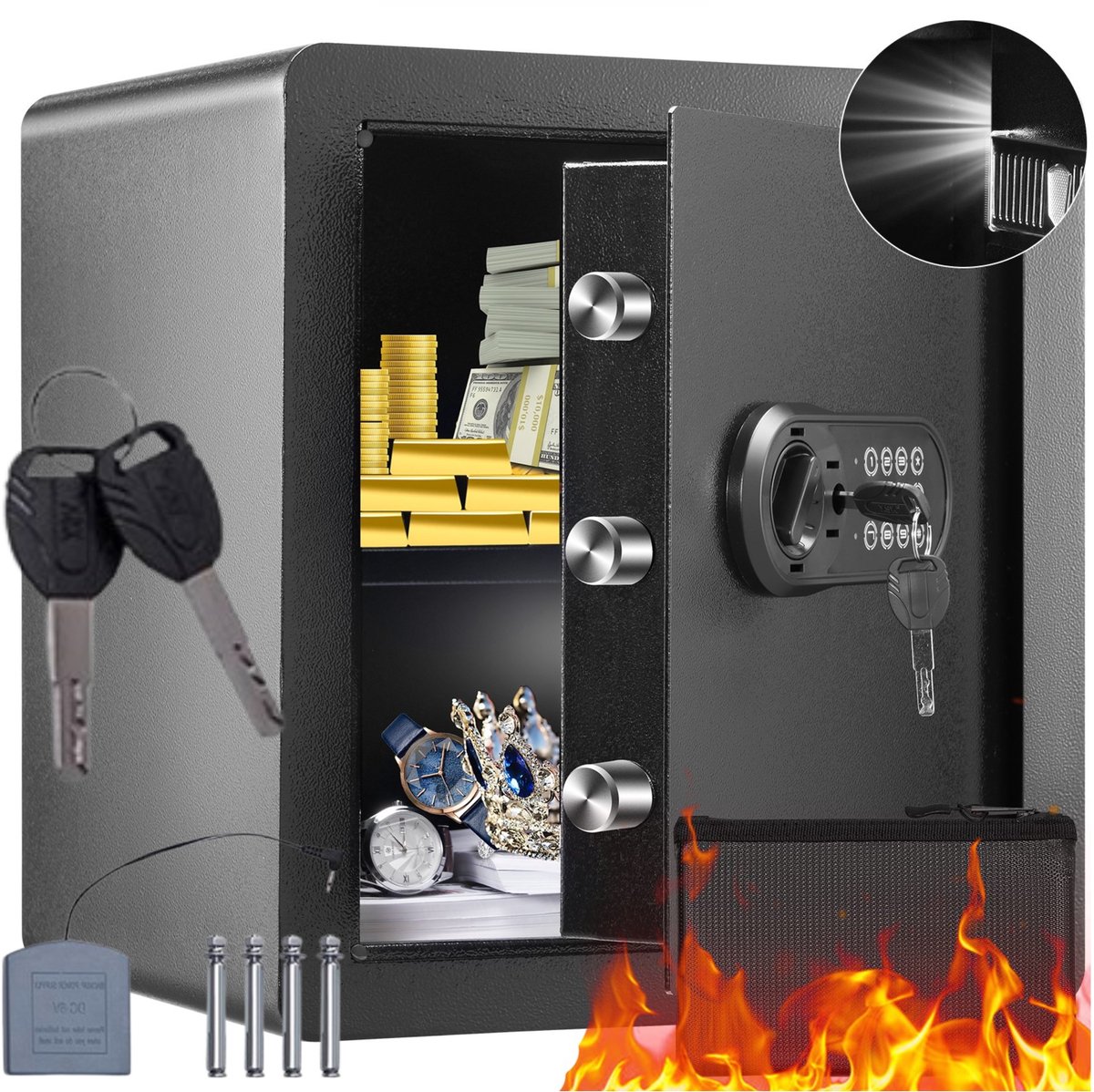 Merkloze Digitale Kluis met Sleutel & Alarm - 51L