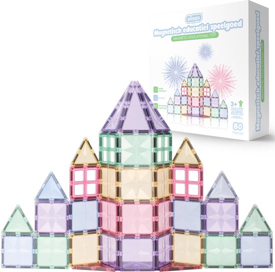 Elissio® Star Pastel – Magnetische Bouwstenen - Magnetische Tegels – 80-delig Constructiespeelgoed – Montessori Magnetisch Speelgoed voor Kinderen