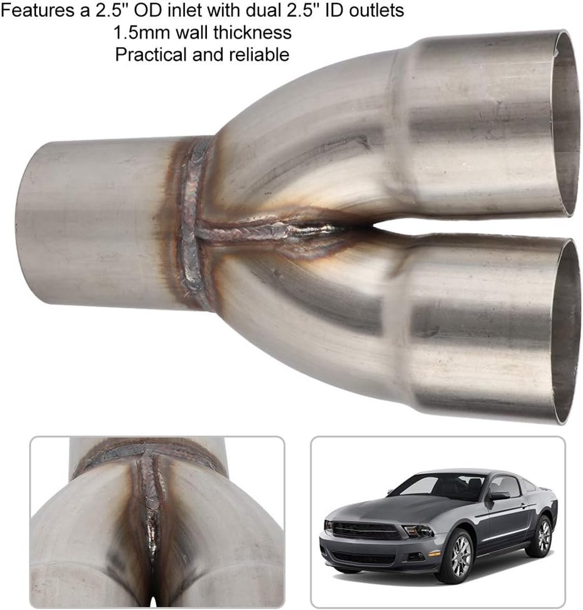Exhaust Y Pipe - Universele RVS Uitlaat Y Pijp Adapter - 2.5" OD Inlaat naar 2.5" ID Dual - Uitlaatpijp Lengte en Adapter