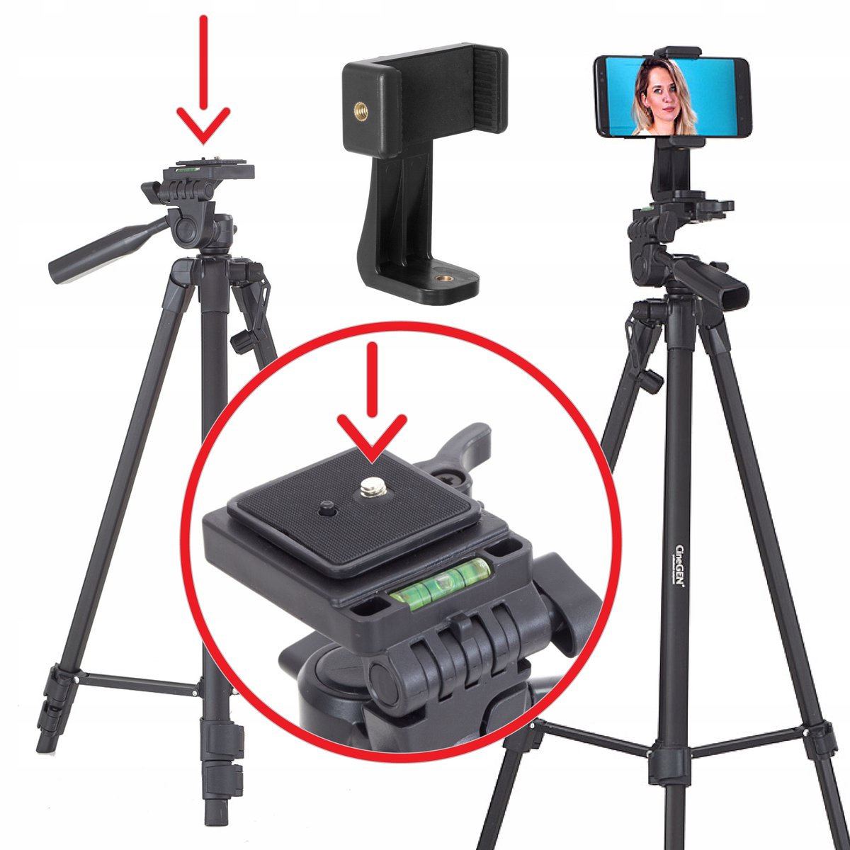 CineGEN CG-1050 Statief met Telefoonhouder - 152cm Hoog