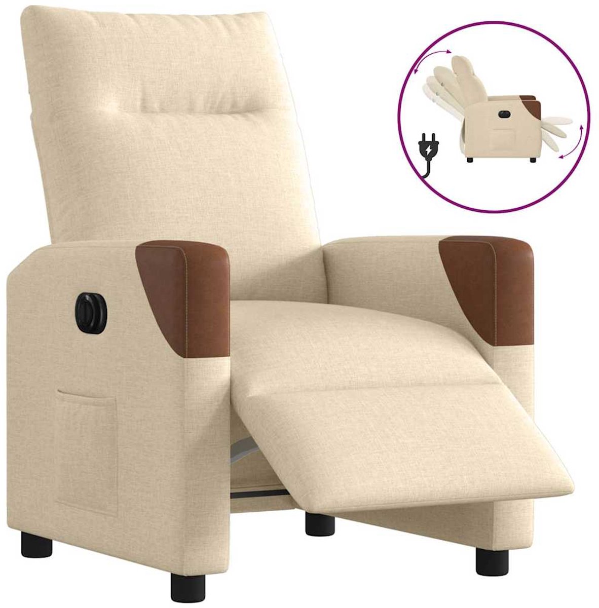 vidaXL Fauteuil - verstelbaar - elektrisch - stof - crèmekleurig crème en bruin