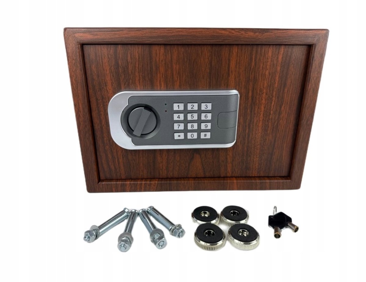 Houten look kluis met code en sleutel voor thuis en kantoor