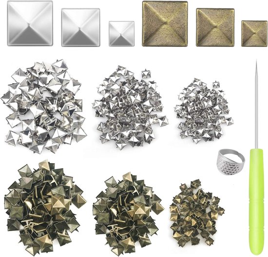Kit Da 300 Rivetti Quadrati A Piramide In Argento 8 Mm – Borchie In Metallo Per Pelle, Borse E Accessori DIY Punk