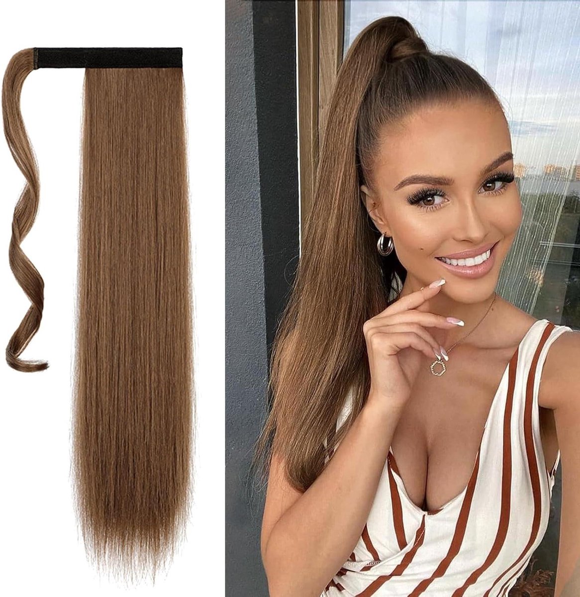 CSGoods - Lang Synthetisch Haarstuk voor Vrouwen en Meisjes, Natuurlijke Paardenstaart Extensie van 60cm