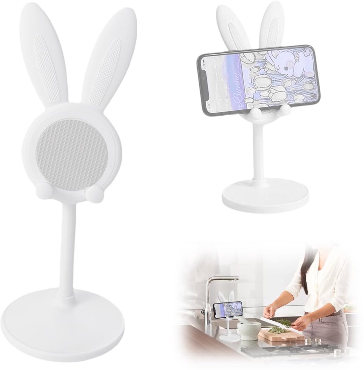 Unyqoos® Verstelbare telefoon- en tablethouder met schattig konijnendesign voor bureau