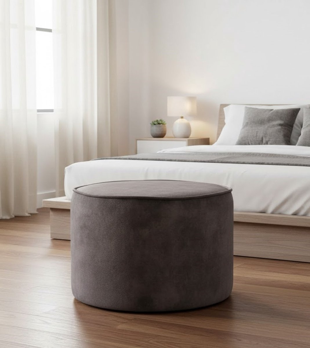 Velours Poef Luna Ronde Zithocker Antraciet 55x55x40 cm – Altameubel