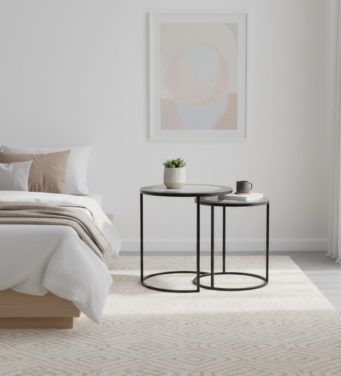 Ronde Duo Salontafel Set “Industriële - 40x40x50 cm - Set “Industriële Elegantie” – Handgemaakt - Medahomestore