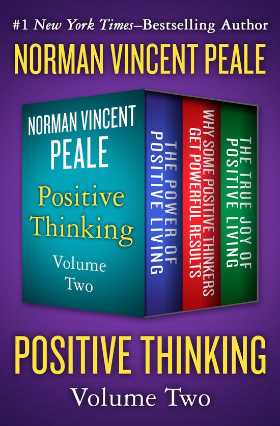 Boekenboxset van Norman Vincent Peale met drie titels in blauw, rood en groen op een paarse achtergrond.