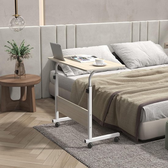 Soges Laptoptafel – In Hoogte Verstelbaar 71-90 Cm, Met Wielen, 80x40 Cm, Voor Bed En Bank