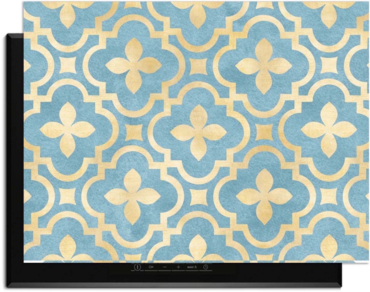 KitchenArt - Deep Azure Blossom - Inductie Beschermer - 78x52 cm - Kookplaat Beschermer - Luxe Afdekplaat Inductieplaat - Anti-slip & Oprolbaar - Beschermmat Inductiekookplaat