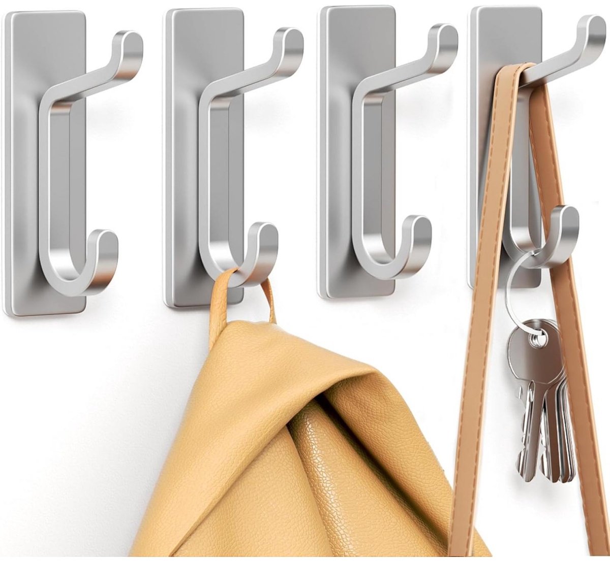 GELLDG Zelfklevende wandhaken - Handdoekrekken voor in de badkamer - Keukenhaken - Zelfklevende kledinghaken - Geen boren nodig voor wandmontage - Waterdicht en roestvrij - Zilver - 4-pack