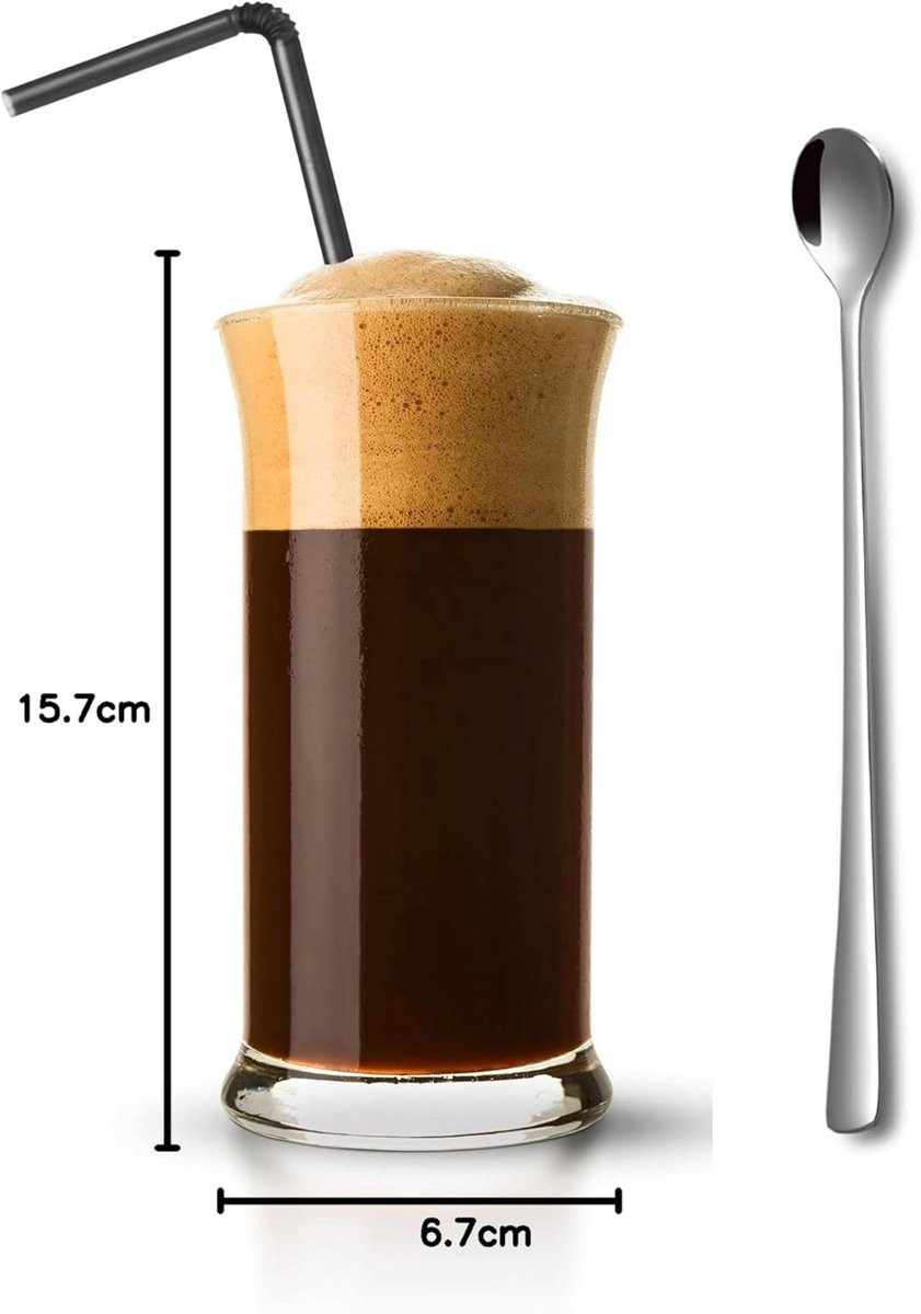 4-delige Ijskoffie- en Cocktailglazenset met Lange Rieten