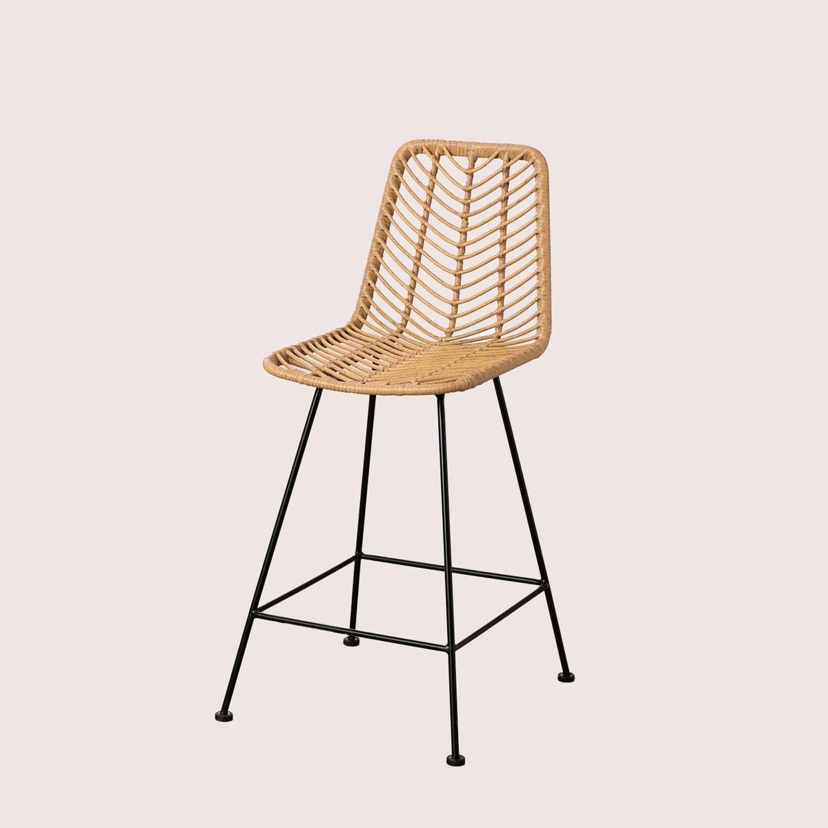 Hoge Buiten Kruk Rotan Zwart Met Houten Look Zitting Ø65 cm