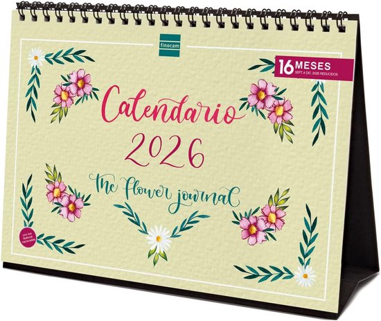 Finocam - Kalender 2026, 1 dag per pagina, januari - december (12 maanden), jaarplanner 2026, met elastiek en puntband, zachte omslag Flexi glad, zwart, Spaans
