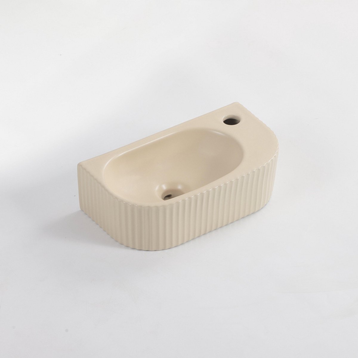 Fugaflow Eccelente Pietra Fontein - 40x22x12cm - Rechts - Geribbeld - halfrond - 1 kraangat - Keramiek - Beige mat