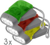 Knijpkat 25 lumen 3 stuks - 3 LED's - Hand aangedreven - Dynamo Zaklamp - Noodpakket - zonder elektriciteit - Groen - Rood - Geel