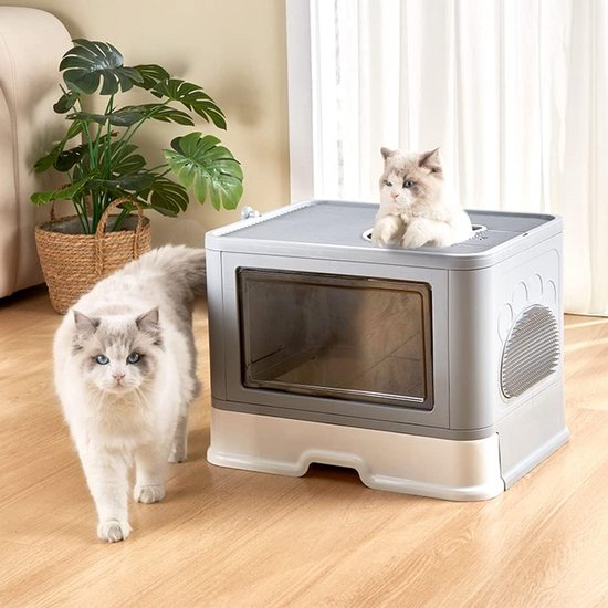 PawHut Kattenbak met deksel, inklapbare kattenbak met kap, schep